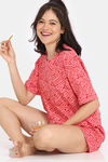 Rosaline Slangsync Knit Cotton Shorts Set -Hot Pink — thumbnail 4